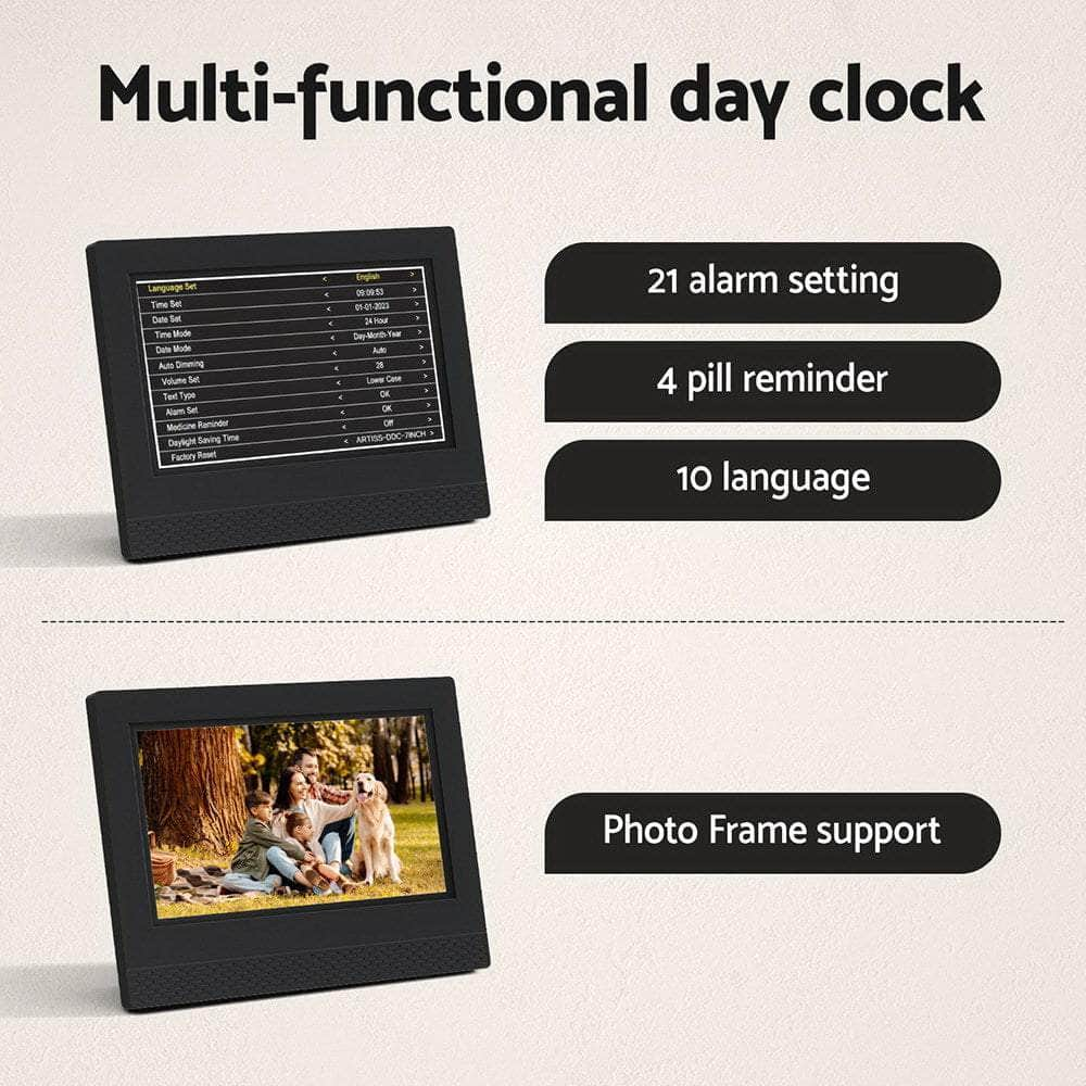 7" Digital Day Clock Calendar Alarm