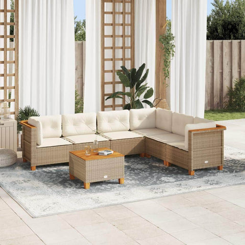 7 Pcs Garden Sofa Set with Cushions Beige Poly Rattan