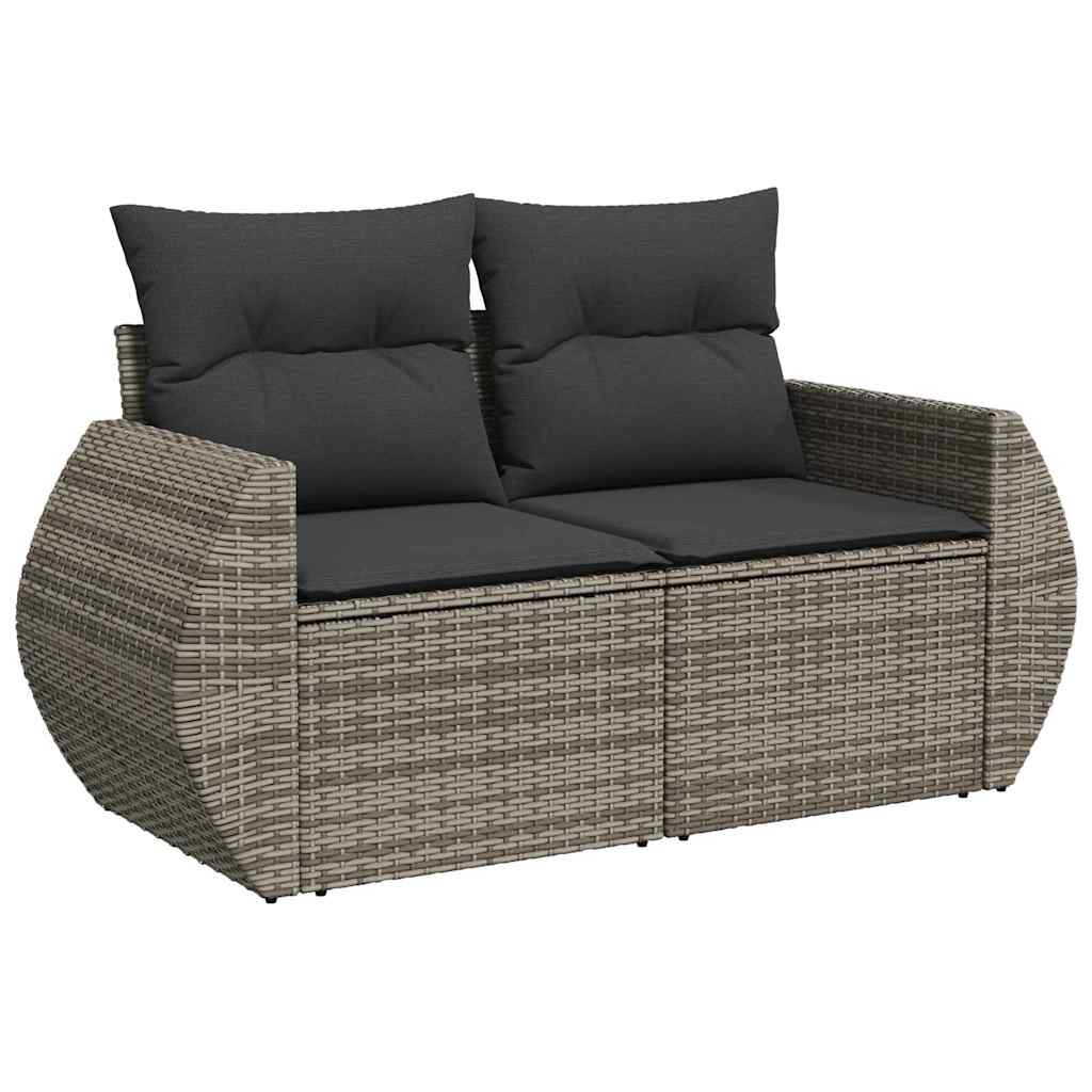 7 Pcs Garden Sofa Set with Cushions Grey Poly Rattan - Durable & Chic