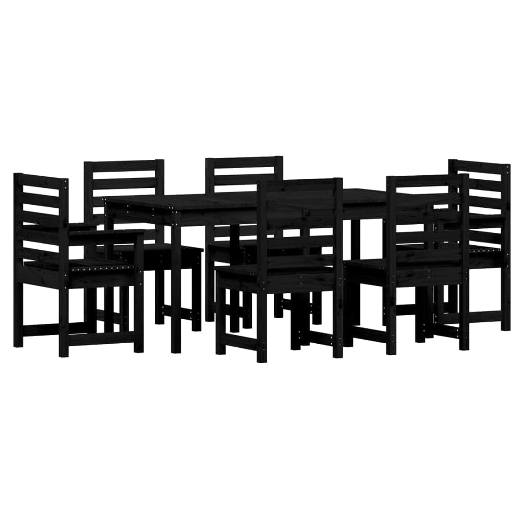 7-Piece Black Solid Pine Wood Garden Dining Set