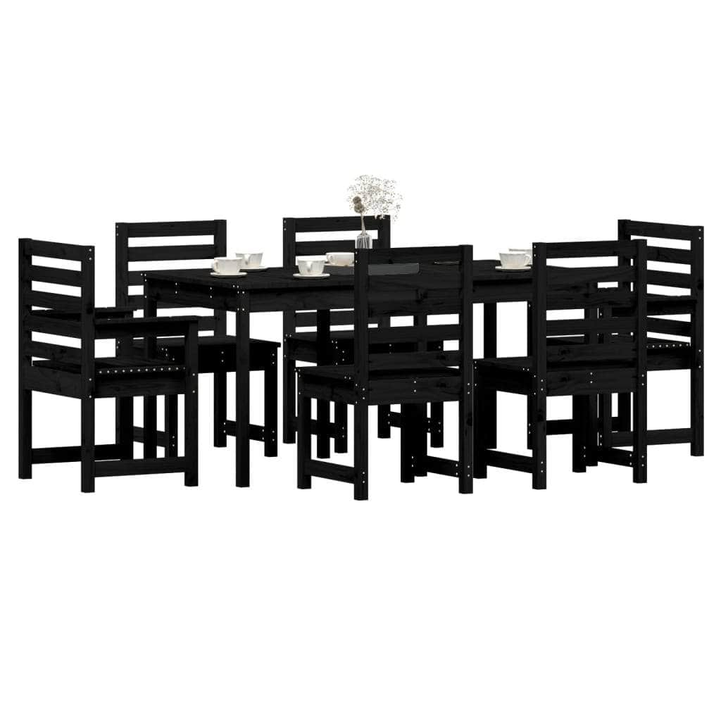 7-Piece Black Solid Pine Wood Garden Dining Set