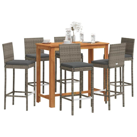 7 Piece Garden Bar Set Solid Wood Acacia and Poly Rattan