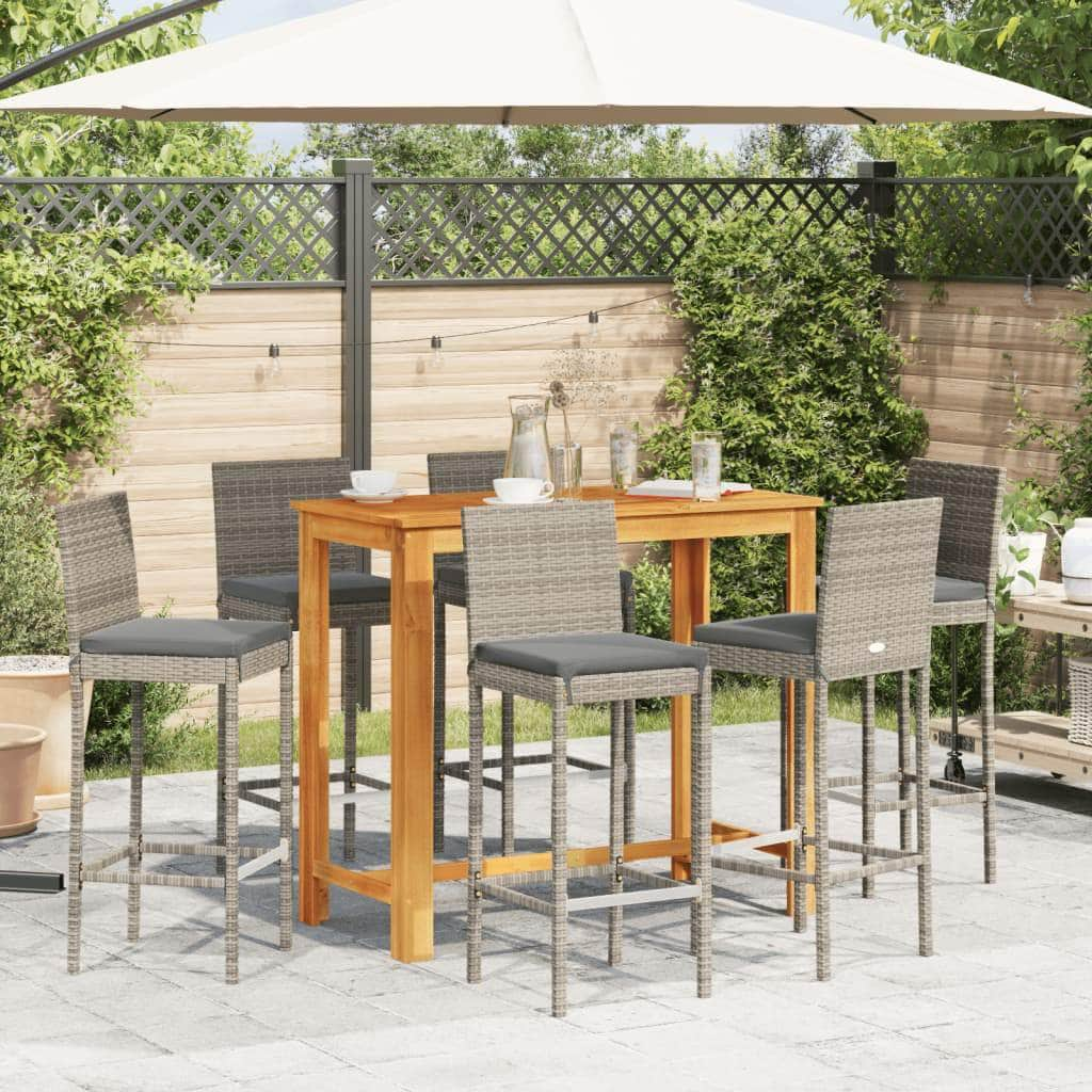 7 Piece Garden Bar Set Solid Wood Acacia and Poly Rattan