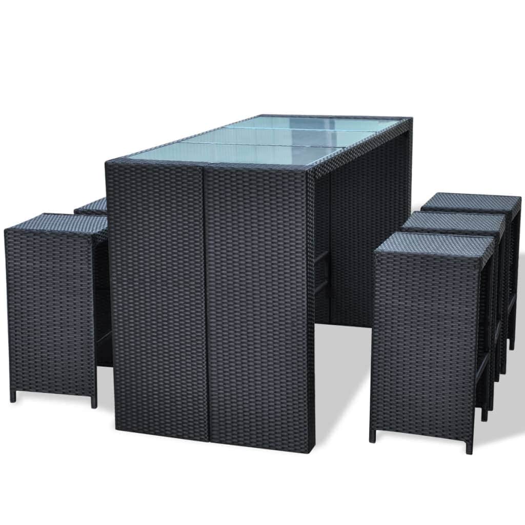 7 Piece Garden Bar Set with Cushions Poly Rattan Black