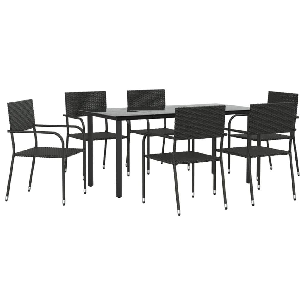 7 Piece Garden Dining Set Black - Poly Rattan