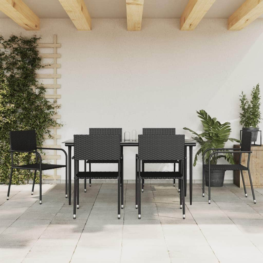 7 Piece Garden Dining Set Black - Poly Rattan