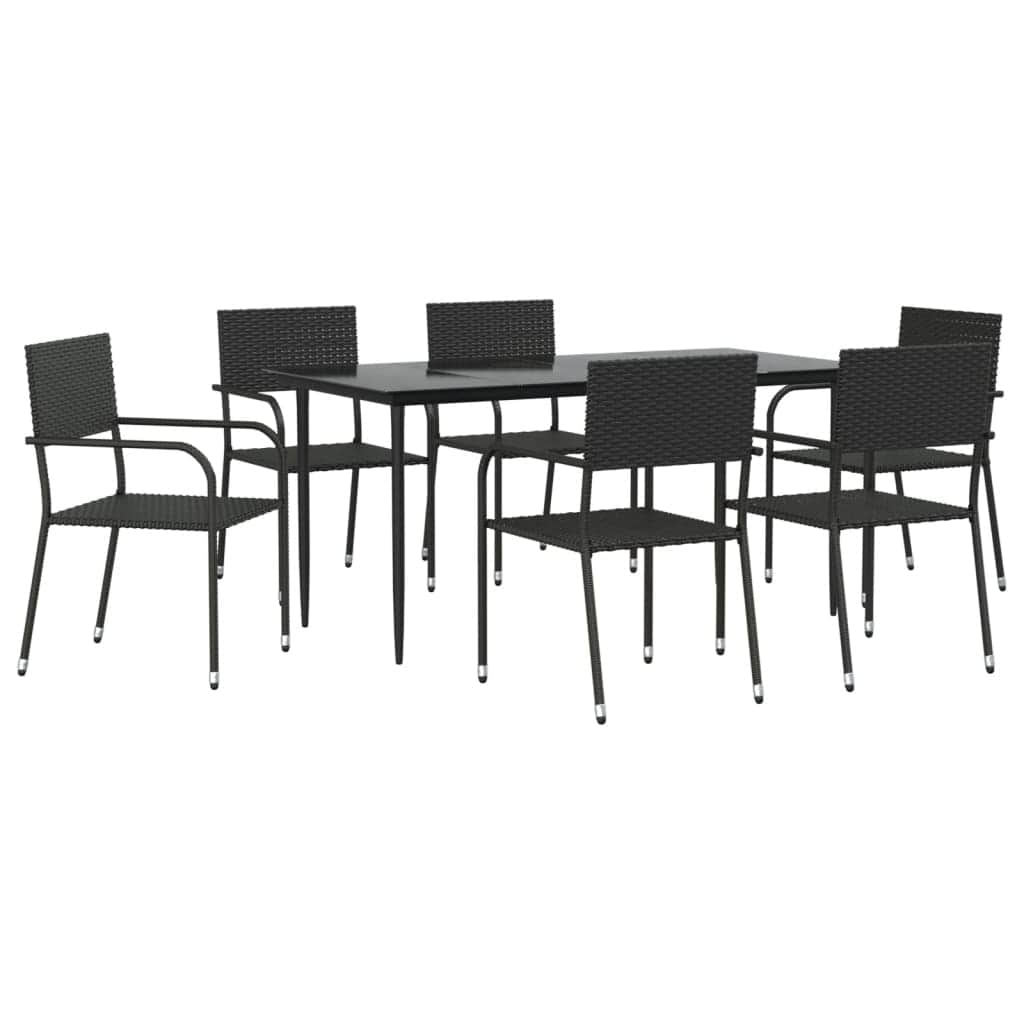 7 Piece Garden Dining Set Black - Poly Rattan