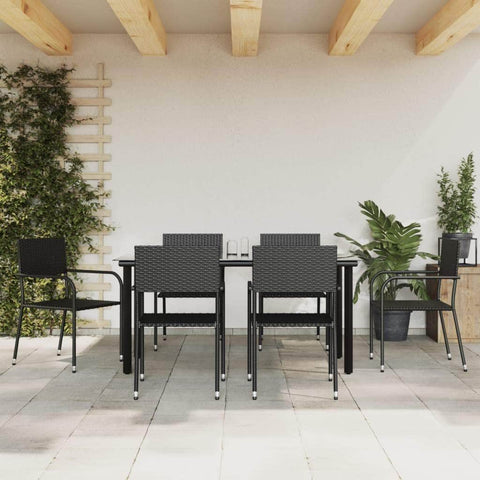 7 Piece Garden Dining Set Black - Poly Rattan