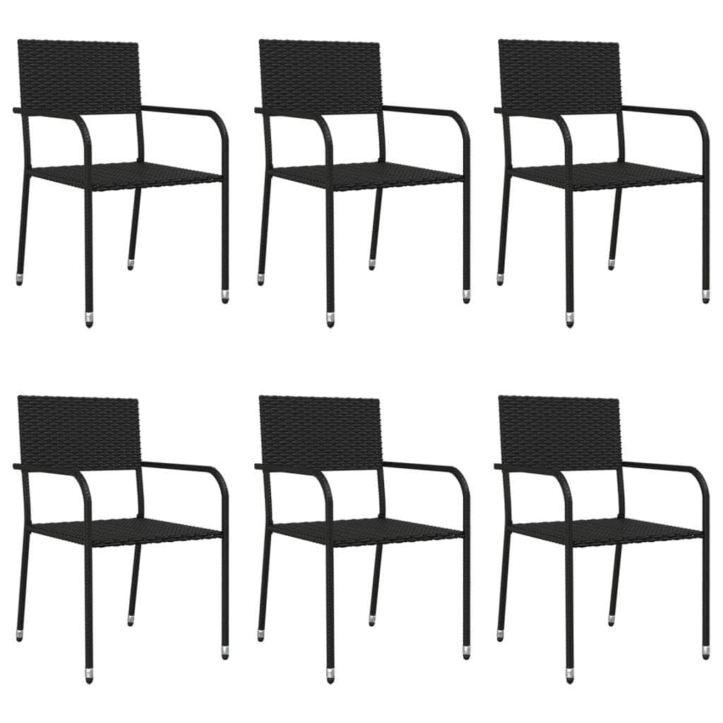 7 Piece Garden Dining Set Black - Poly Rattan