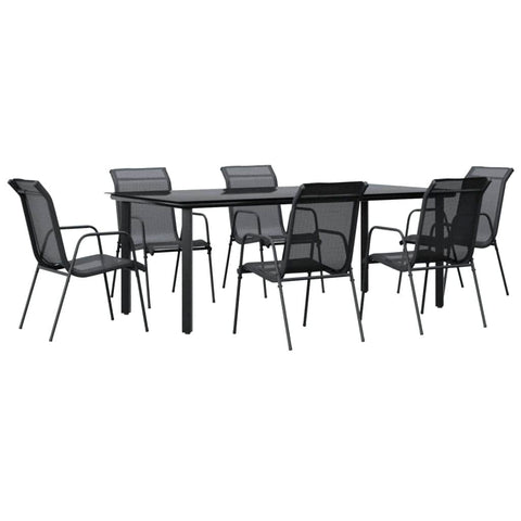 7 Piece Garden Dining Set Black Steel and Textilene