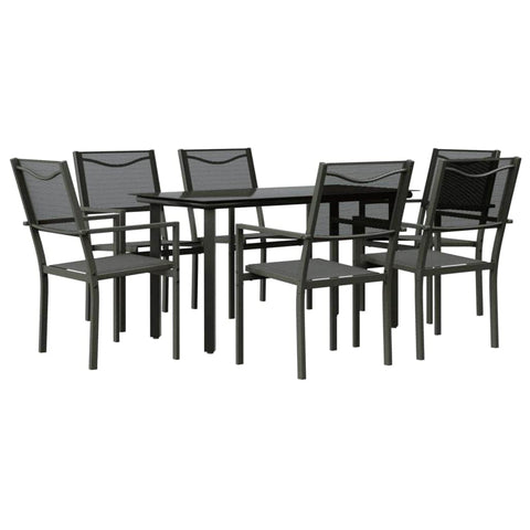 7-Piece Garden Dining Set Black Steel and Textilene