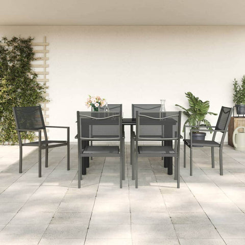 7-Piece Garden Dining Set Black Steel and Textilene