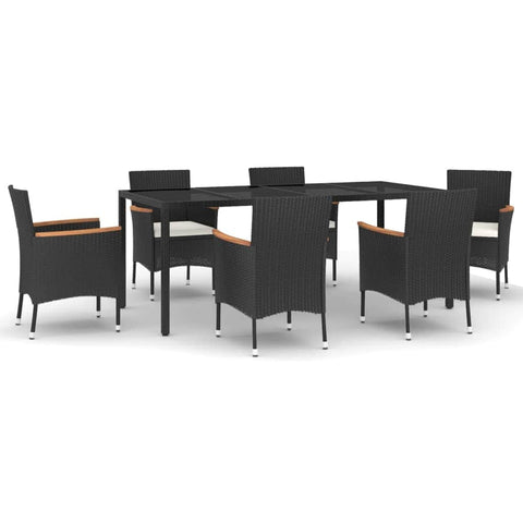 7 Piece Garden Dining Set with Cushions - Black