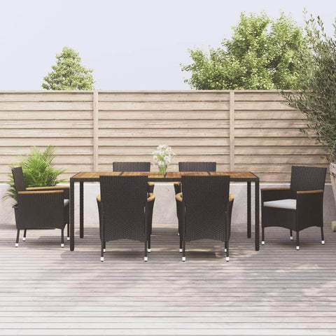 7 Piece Garden Dining Set with Cushions Black - Poly Rattan