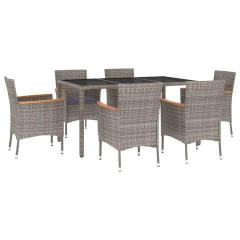 7 Piece Garden Dining Set with Cushions Grey Poly Rattan