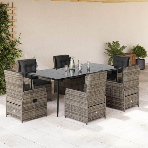 7 Piece Garden Dining Set with Cushions Grey Poly Rattan - Outdoor Living