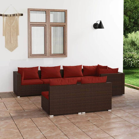 7 Piece Garden Lounge Set Brown with Cushions Poly Rattan