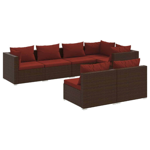 7 Piece Garden Lounge Set Brown with Cushions Poly Rattan