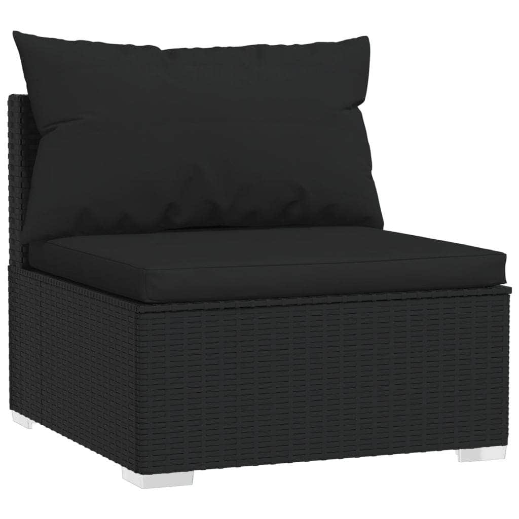 7 Piece Garden Lounge Set with Cushions Black Poly Rattan