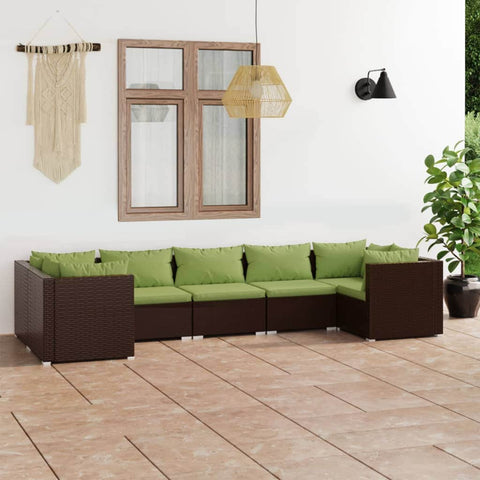 7 Piece Garden Lounge Set with Cushions Brown Poly Rattan