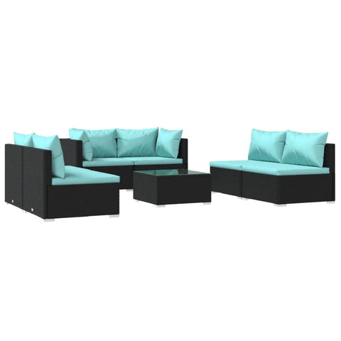 7 Piece Garden Lounge Set with Cushions Poly Rattan