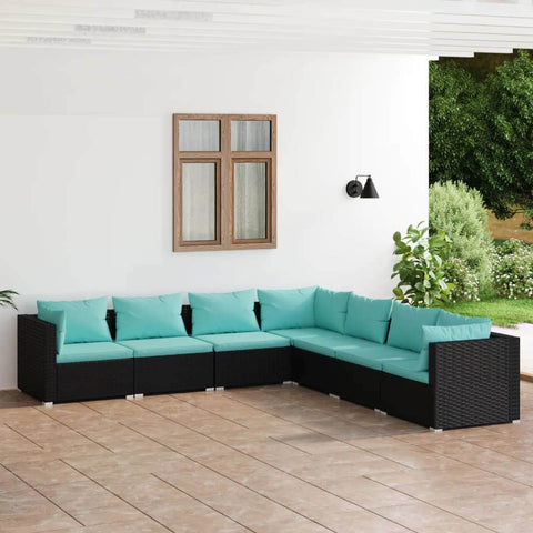 7 Piece Garden Lounge Set with Cushions Poly Rattan