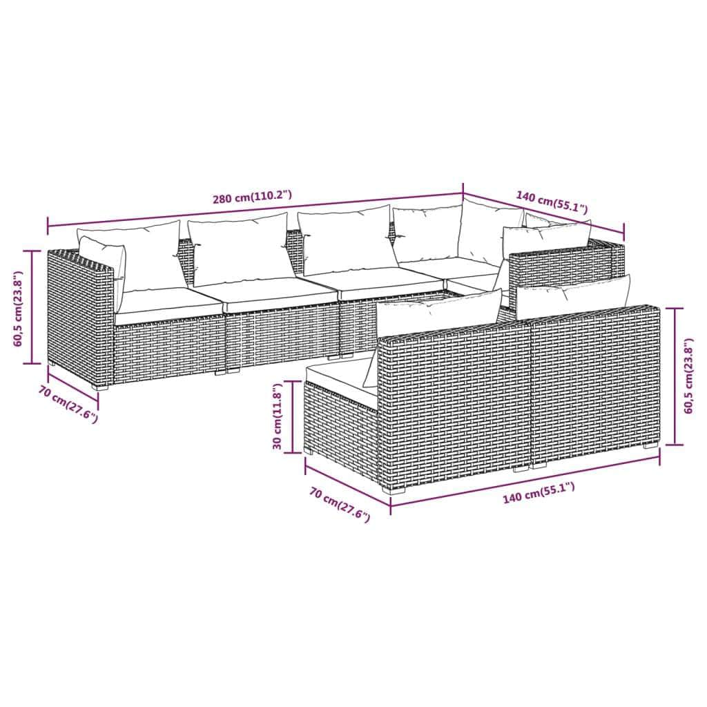 7 Piece Garden Lounge Set with Cushions Poly Rattan