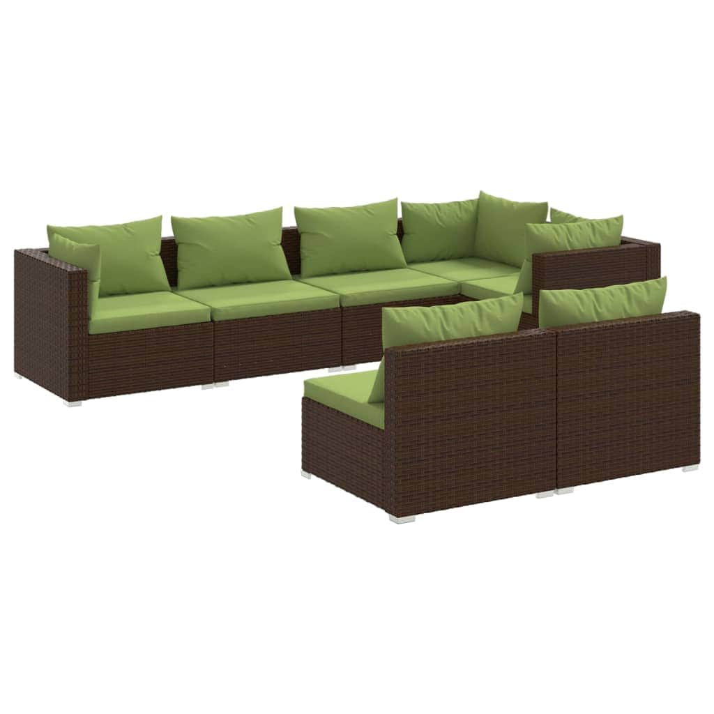 7 Piece Garden Lounge Set with Cushions Poly Rattan