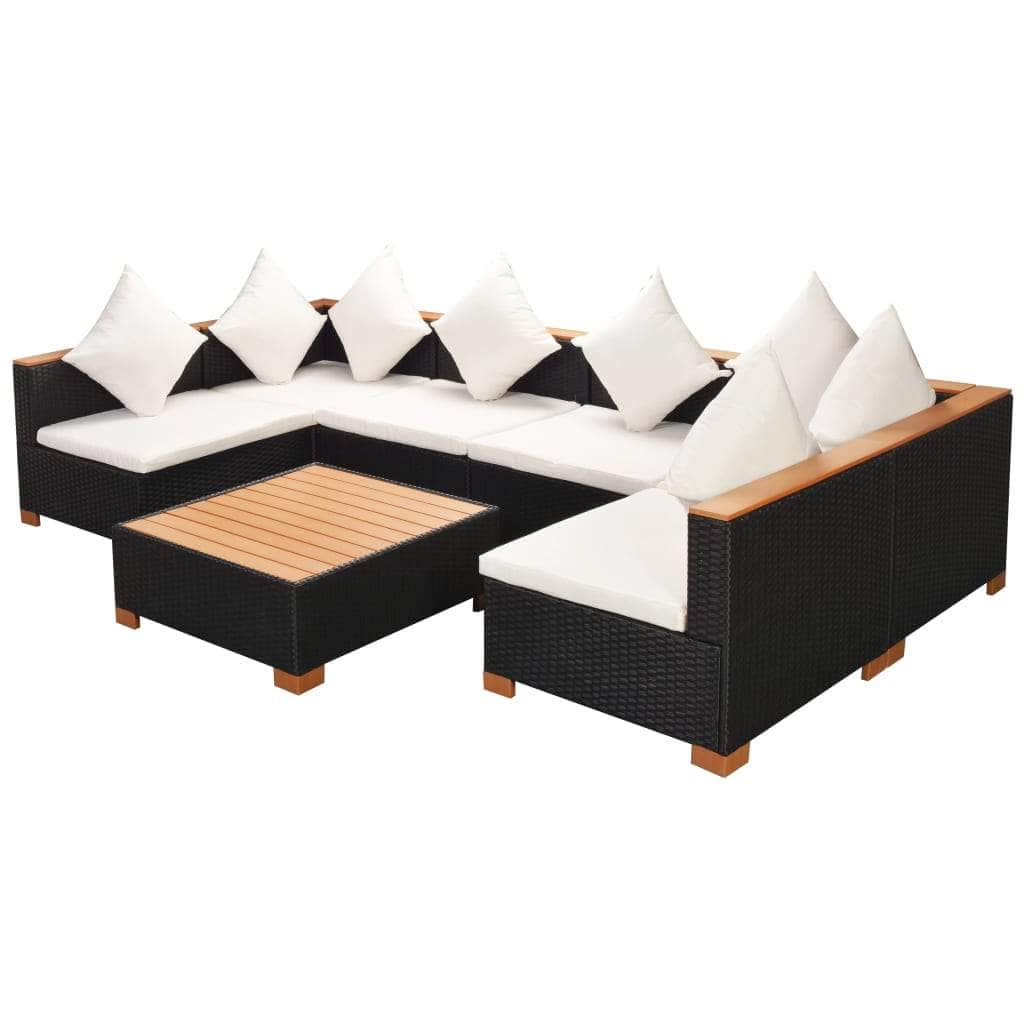 7 Piece Garden Lounge Set with Cushions Poly Rattan Black