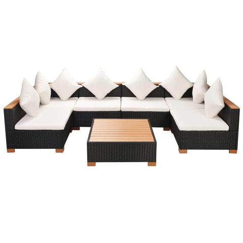 7 Piece Garden Lounge Set with Cushions Poly Rattan Black