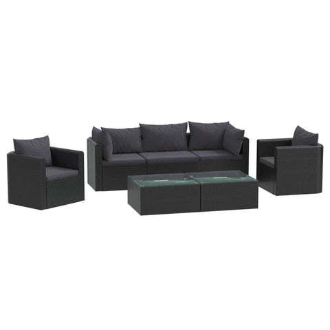 7 Piece Garden Lounge Set with Cushions Poly Rattan Black