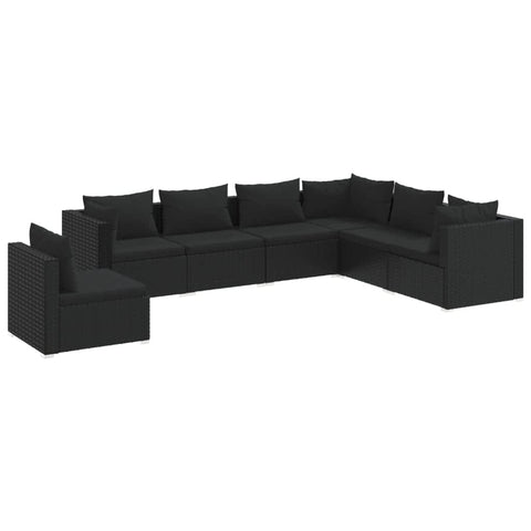 7 Piece Garden Lounge Set with Cushions Poly Rattan Black