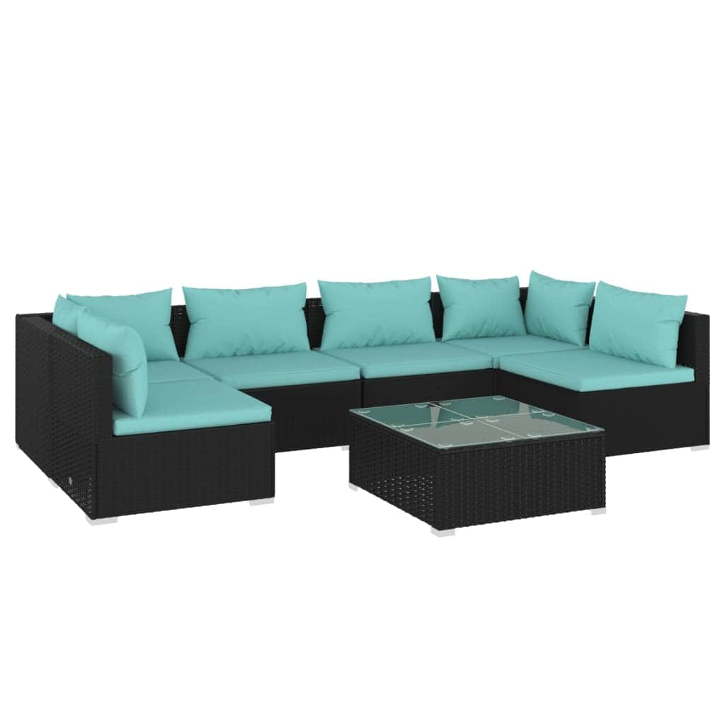 7 Piece Garden Lounge Set with Cushions Poly Rattan (Black)