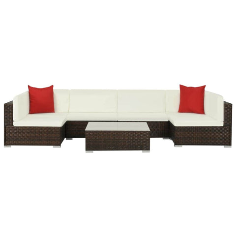 7 Piece Garden Lounge Set with Cushions Poly Rattan Brown