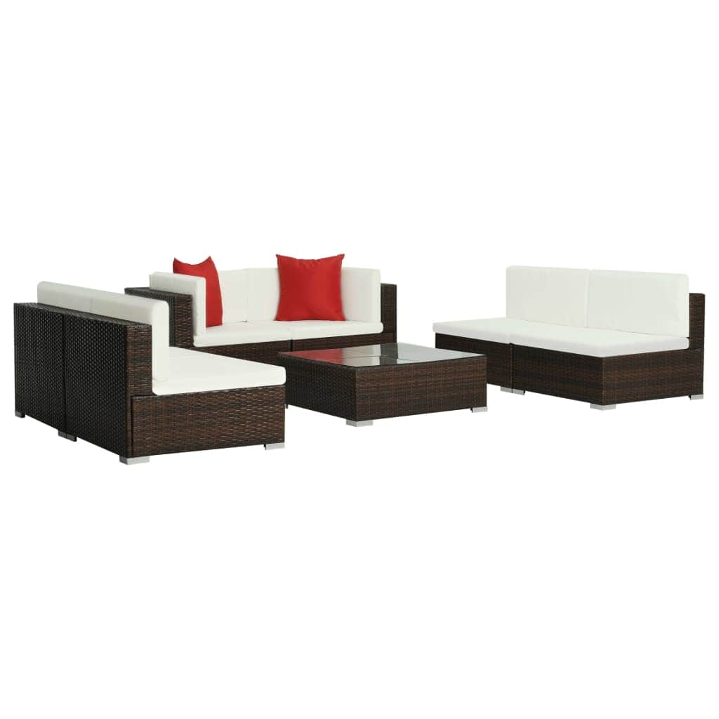 7 Piece Garden Lounge Set with Cushions Poly Rattan Brown