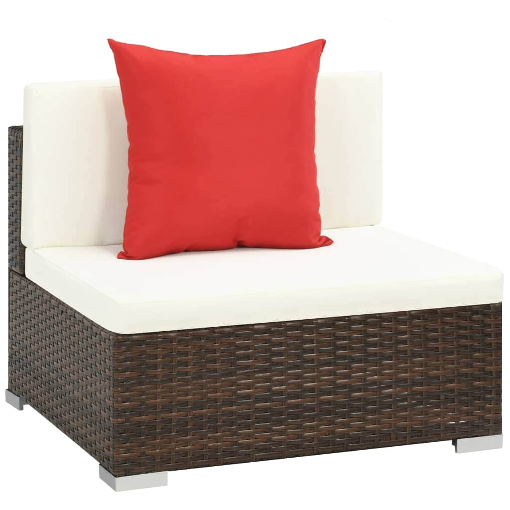 7 Piece Garden Lounge Set with Cushions Poly Rattan Brown