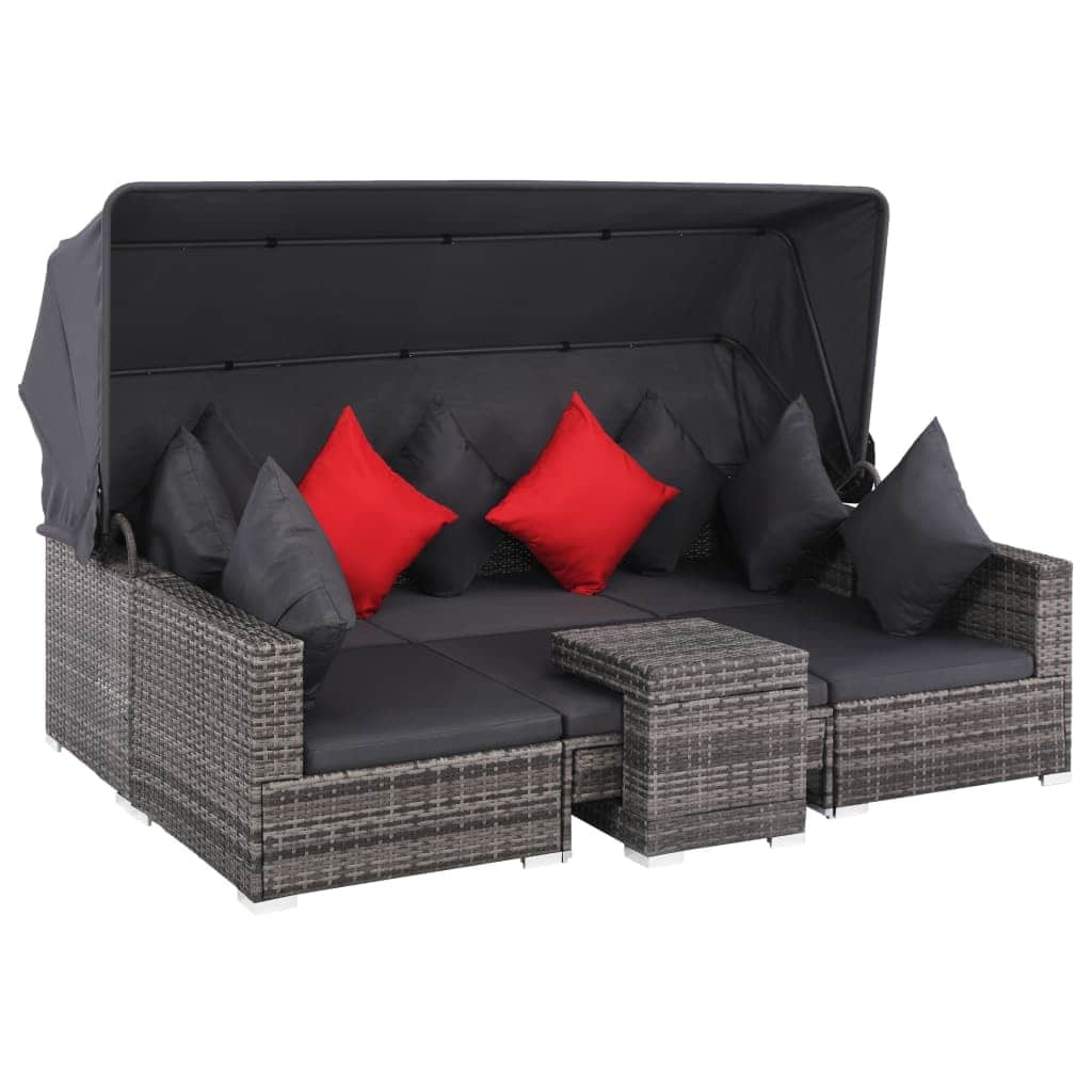 7 Piece Garden Lounge Set with Cushions Poly Rattan Grey