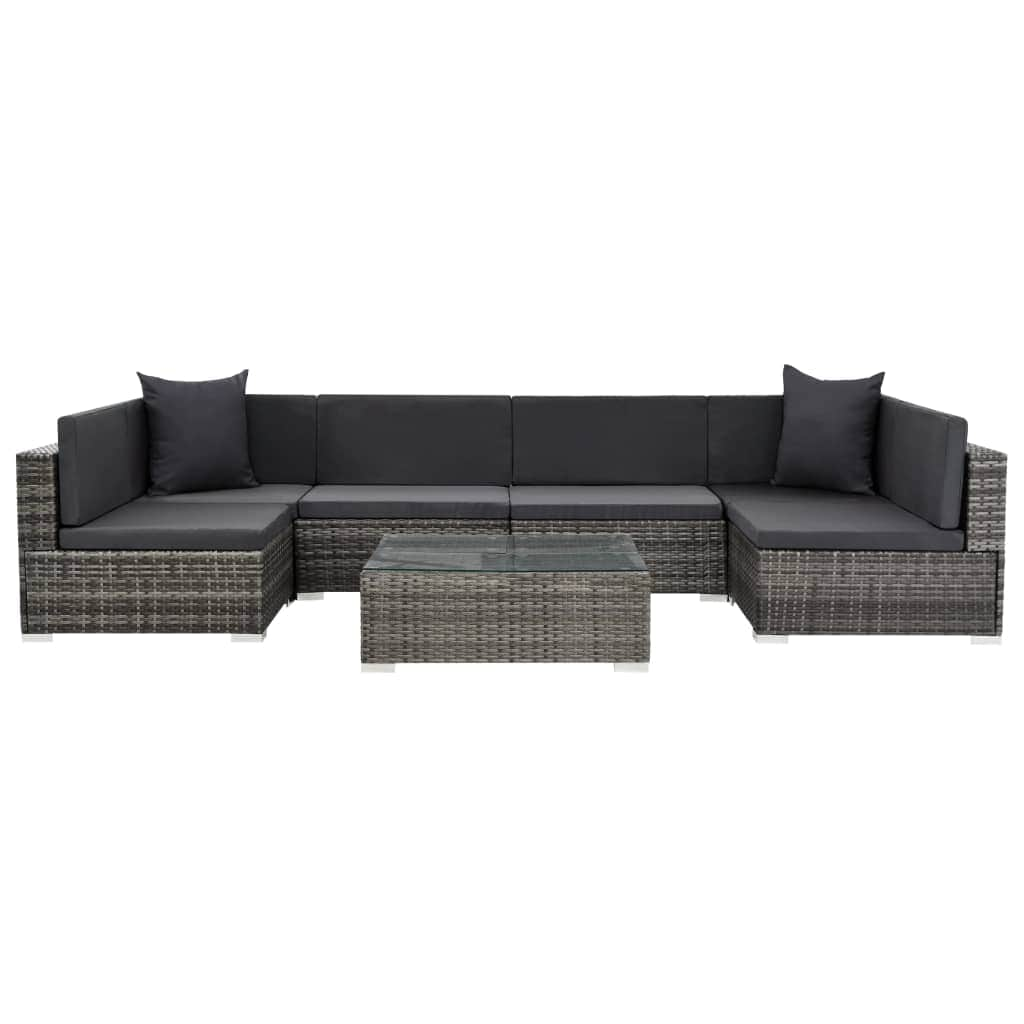 7 Piece Garden Lounge Set with Cushions Poly Rattan Grey