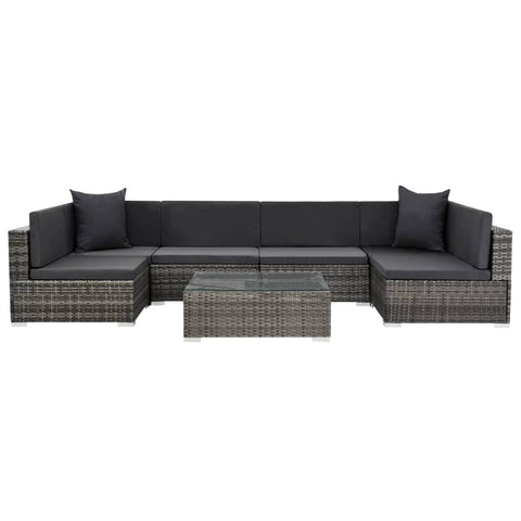 7 Piece Garden Lounge Set with Cushions Poly Rattan Grey