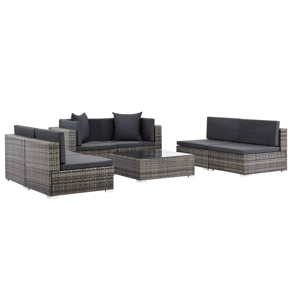 7 Piece Garden Lounge Set with Cushions Poly Rattan Grey