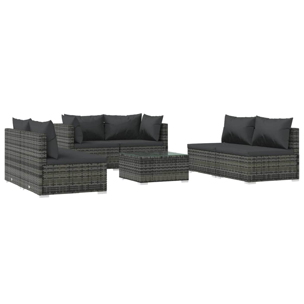 7 Piece Garden Lounge Set with Cushions Poly Rattan Grey