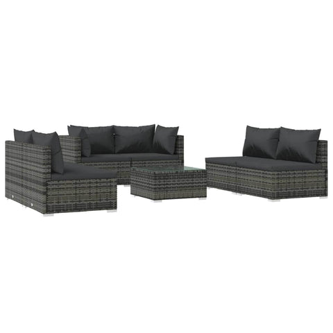 7 Piece Garden Lounge Set with Cushions Poly Rattan Grey