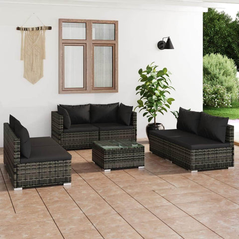 7 Piece Garden Lounge Set with Cushions Poly Rattan Grey