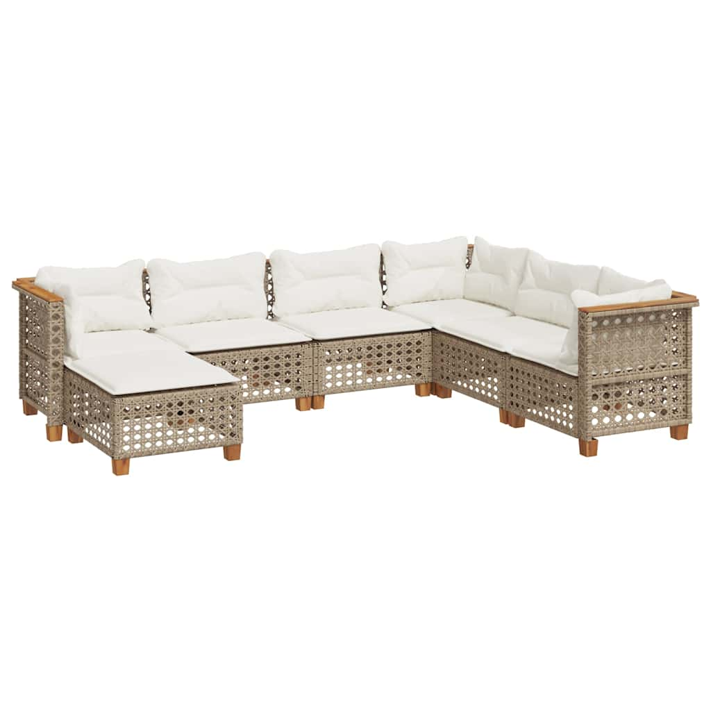 7 Piece Garden Sofa Set with Cushions Beige - Poly Rattan