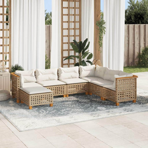 7 Piece Garden Sofa Set with Cushions Beige - Poly Rattan