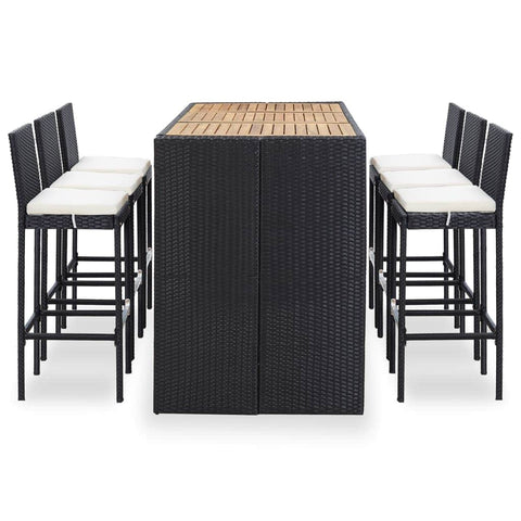 7 Piece Outdoor Bar Set with Cushions Poly Rattan Black