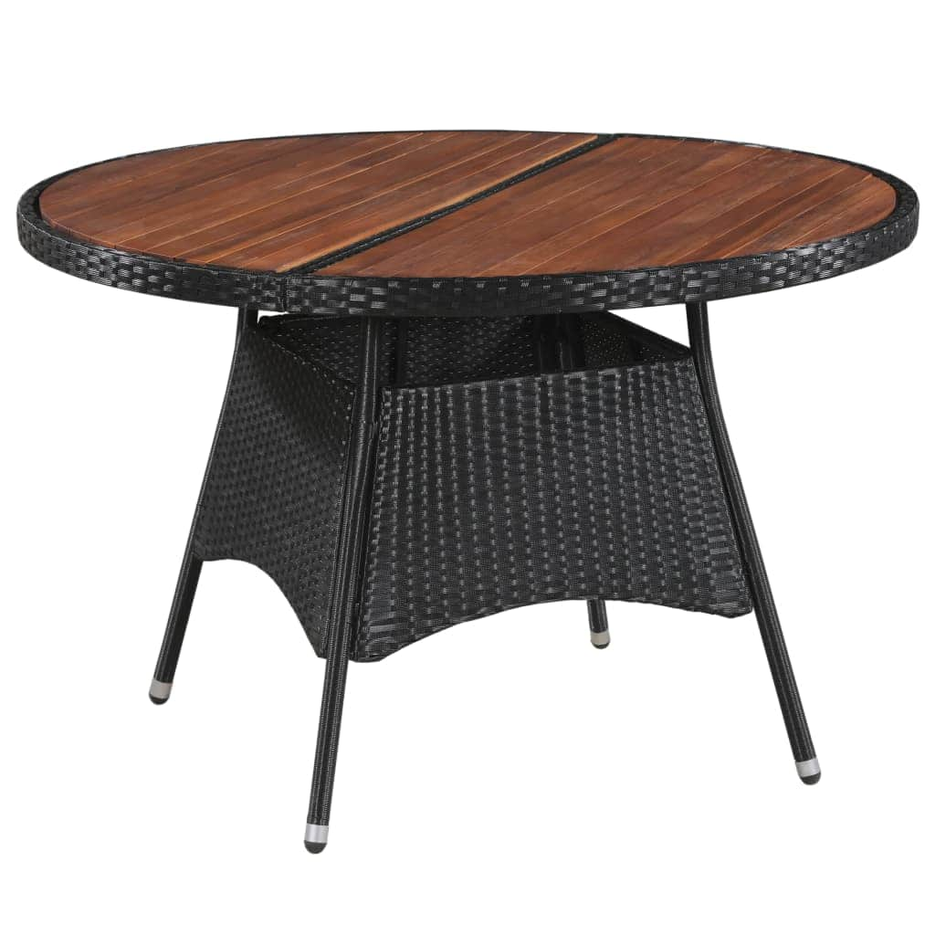 7 Piece Outdoor Dining Set Poly Rattan and Acacia Wood Black