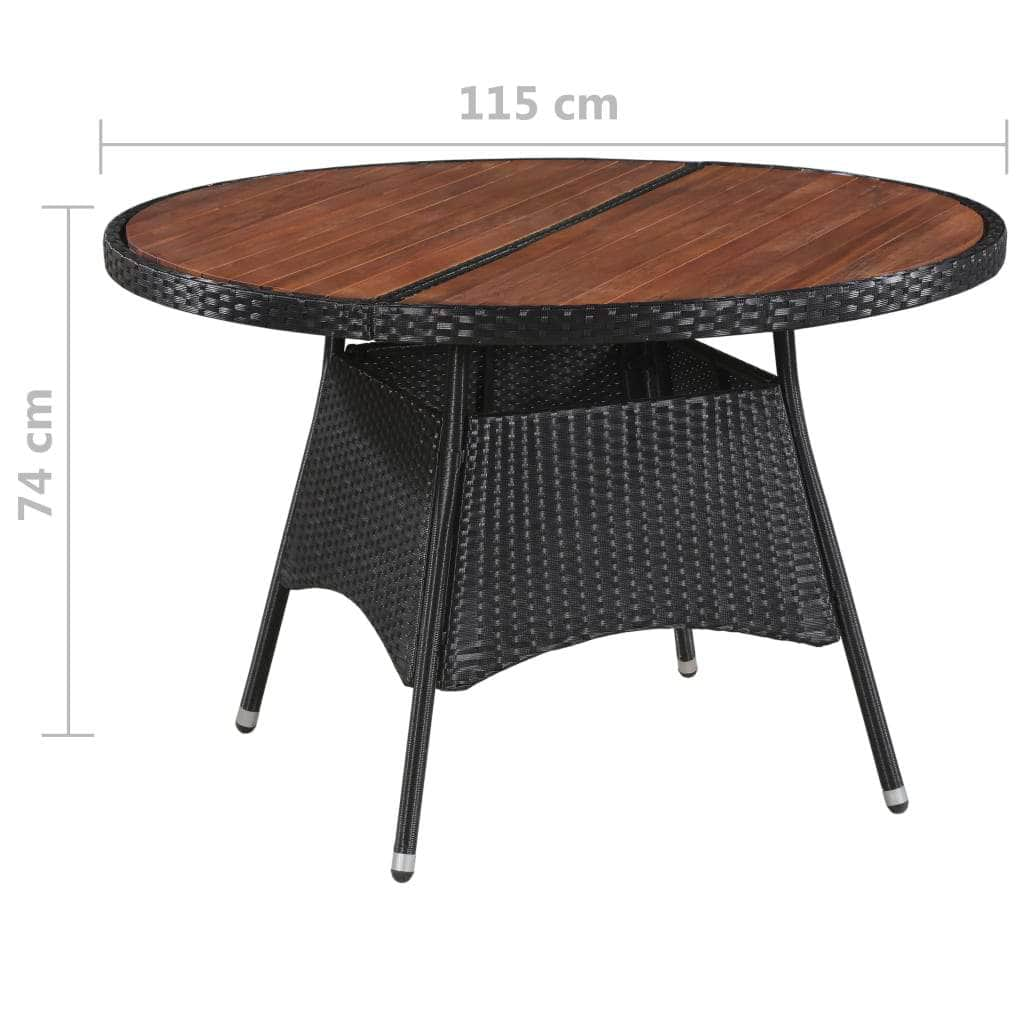 7 Piece Outdoor Dining Set Poly Rattan and Acacia Wood Black