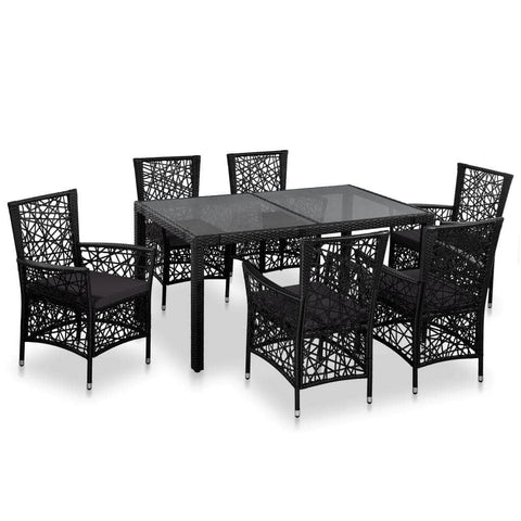 7 Piece Outdoor Dining Set Poly Rattan Black