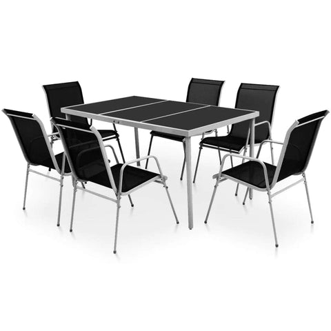 7 Piece Outdoor Dining Set Steel Black